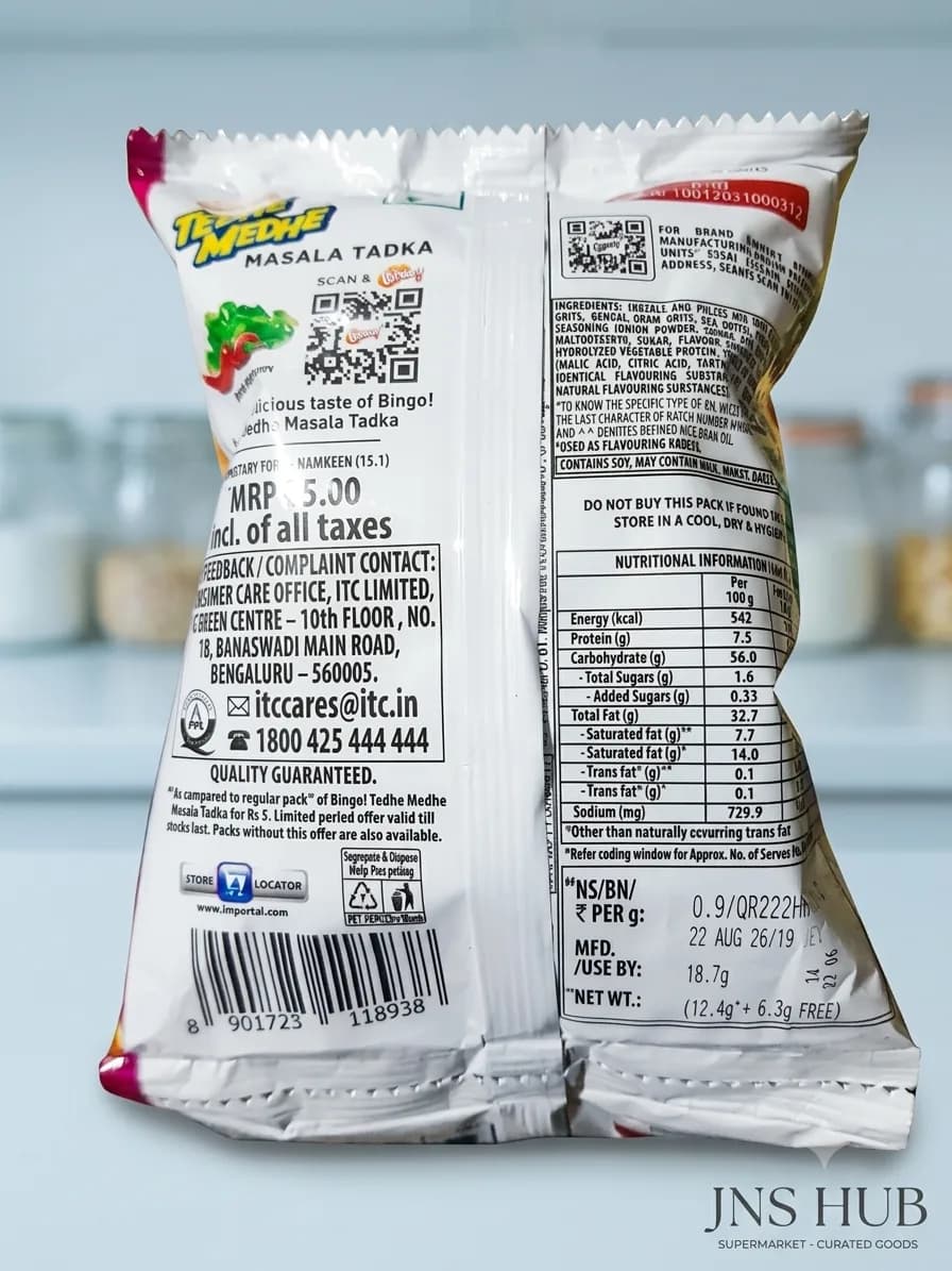 Bingo! Tedhe Medhe Masala Tadka (18.7g) (Pack of 18.7g + 6.3g Extra Free) — 2