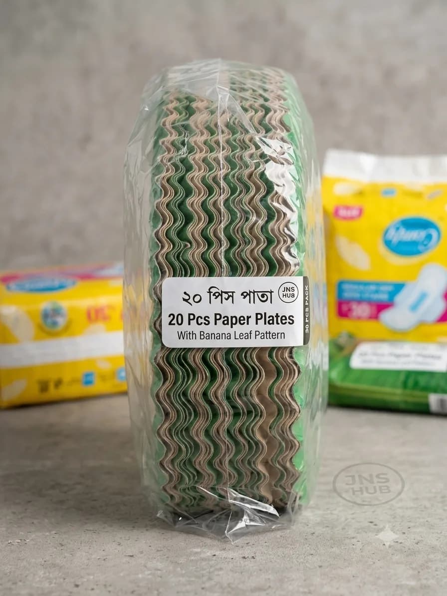 Banana Leaf Pattern Disposable Paper Plates (20 Pcs Pack) / ২০ পিস পাতা
